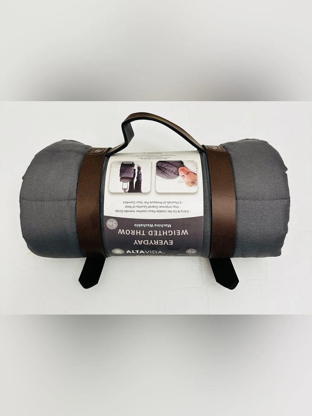 Throw Blanket weighted~Gray with Brown holder🆕 Altavida*40X50”~5lbs